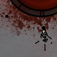 Ilustracja do przygody RPG: Szkielet oparty o pal na skraju dołu pełnego krwi.